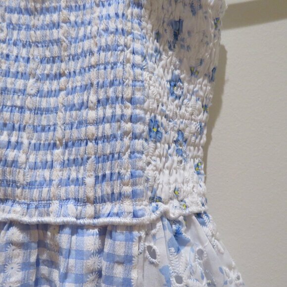 HANNAH BANANA Mixed Print Smocked Dress in Blue Gingham Floral Trad Pretty - Picture 6 of 14